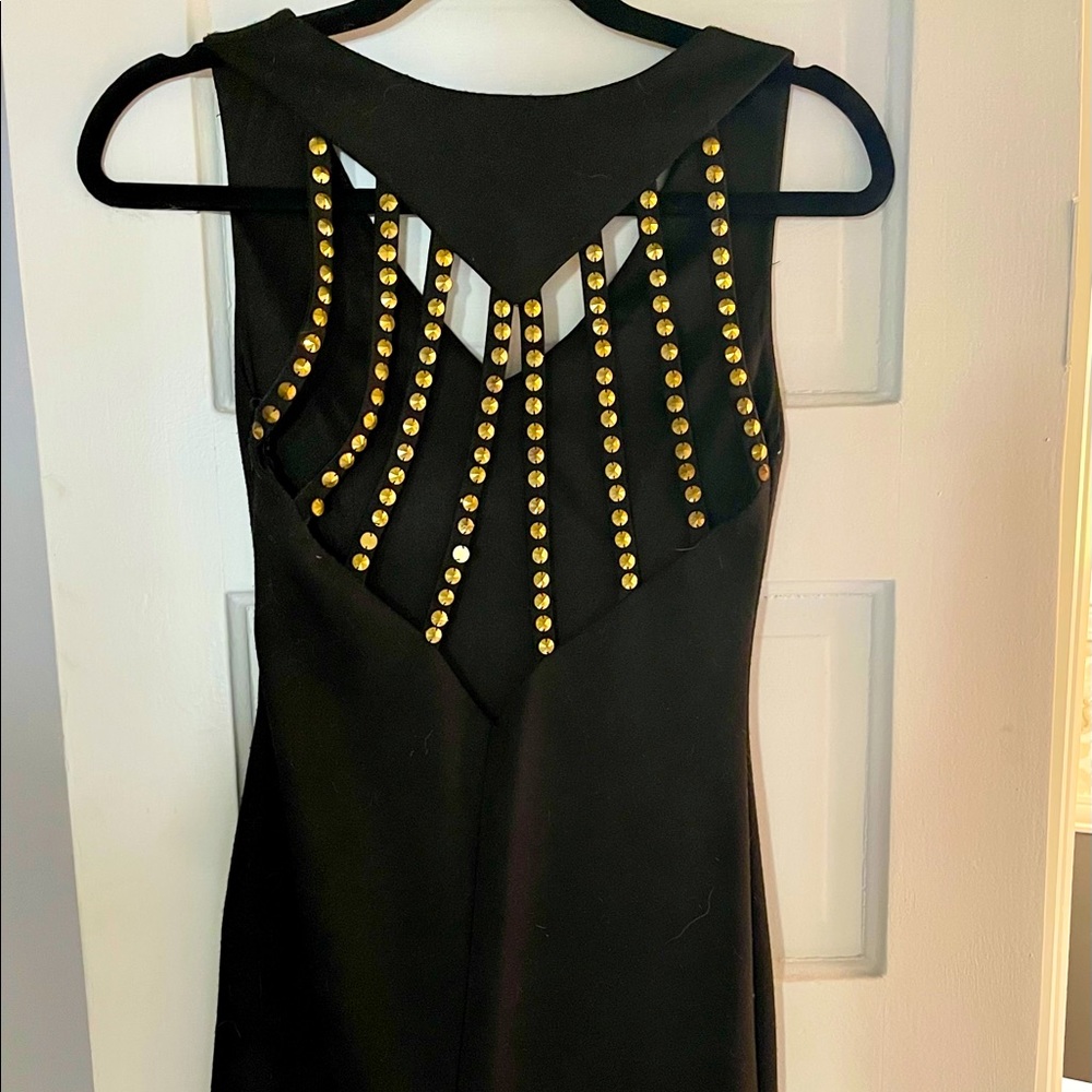 black dress w/ gold beaded open back